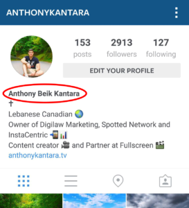 Instagram profile name